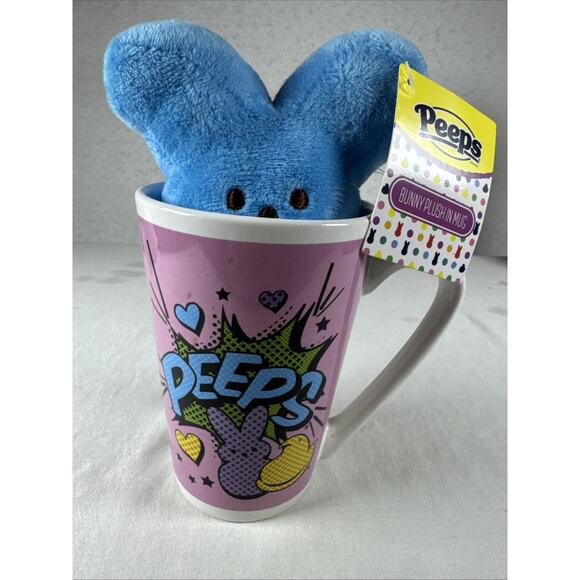 Peeps Bunny Plush in Mug New Blue Easter Rabbit Spring Ceramic Cup Purple NWT - Picture 1 of 5